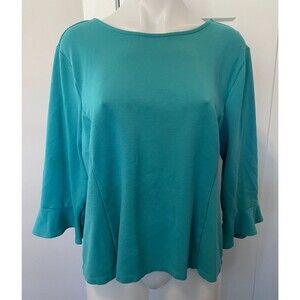 TALBOTS Womens Knit TOP 3/4 Flared Sleeve GREEN Size XLP